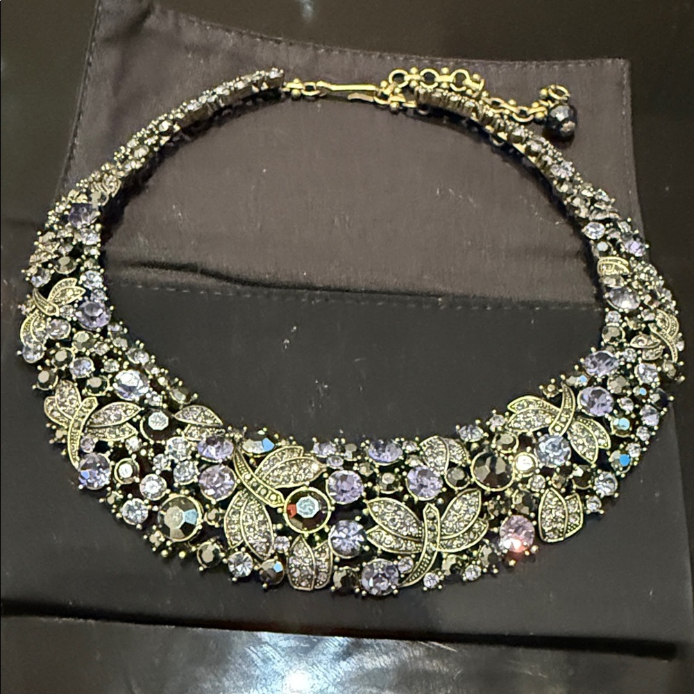 Heidi Daus Statement Floral Necklace – Purple Crystals, Gold Tone